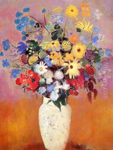 Large Bouquet In A Japanese Vase Oil Painting by Odilon Redon