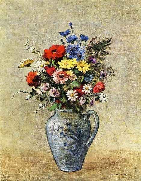 Flowers In A Vase With One Handle Oil Painting by Odilon Redon