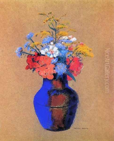 Wild Flowers In A Vase Oil Painting by Odilon Redon