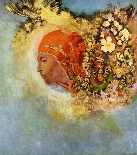 Head With Flowers Oil Painting by Odilon Redon