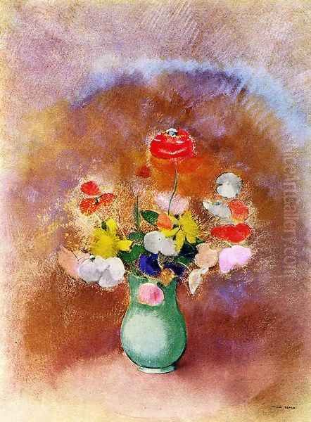 Poppies In A Vase Oil Painting by Odilon Redon