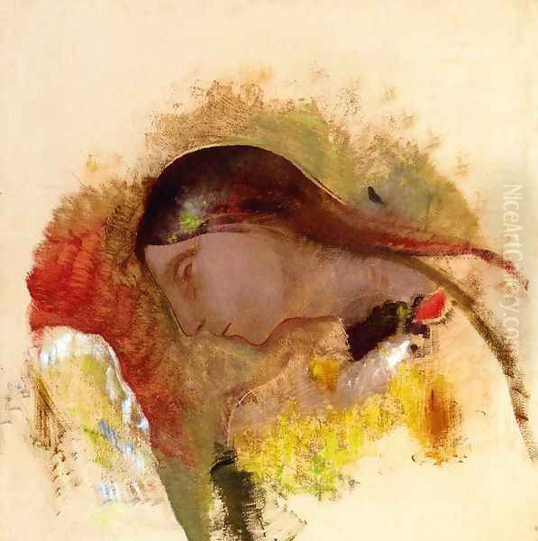 Head Of A Sleeping Woman Oil Painting by Odilon Redon