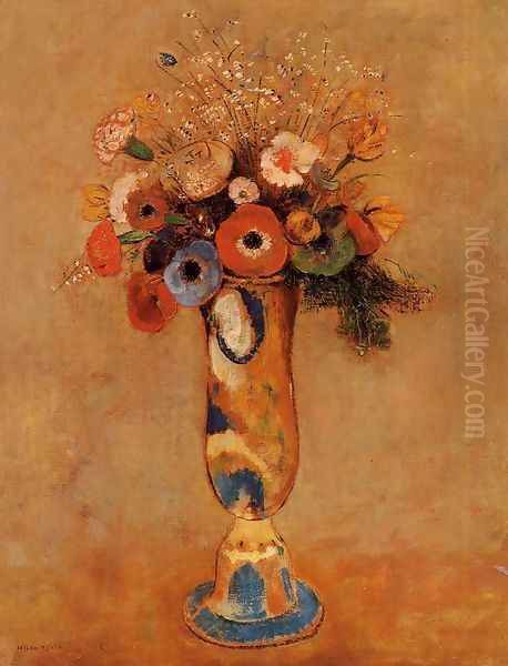 Wildflowers In A Long Necked Vase Oil Painting by Odilon Redon