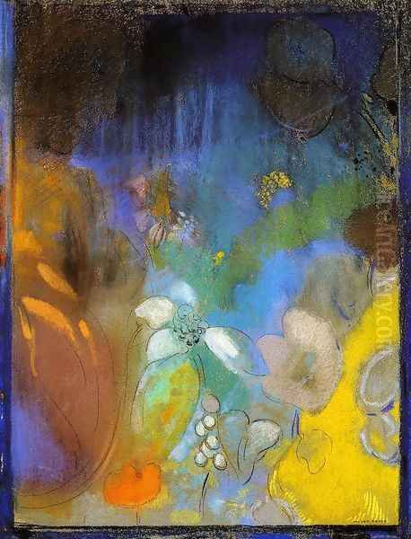 Woman In Profile With Flowers Oil Painting by Odilon Redon