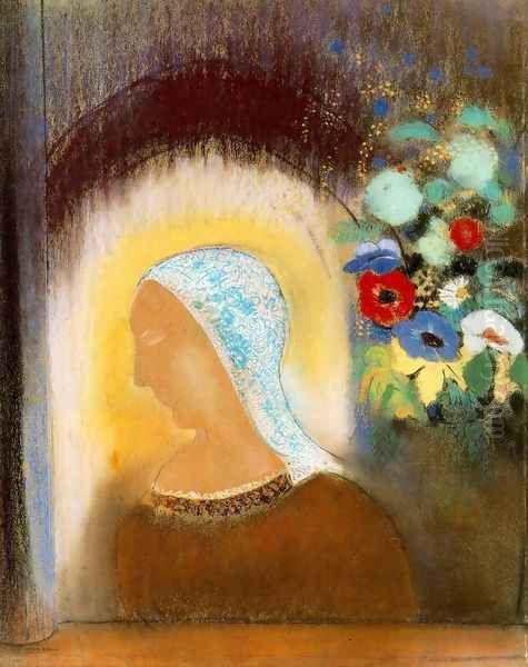 Profile And Flowers Oil Painting by Odilon Redon