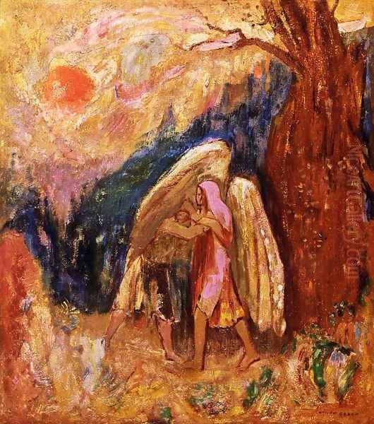 Jacob Wrestling With The Angel Oil Painting by Odilon Redon