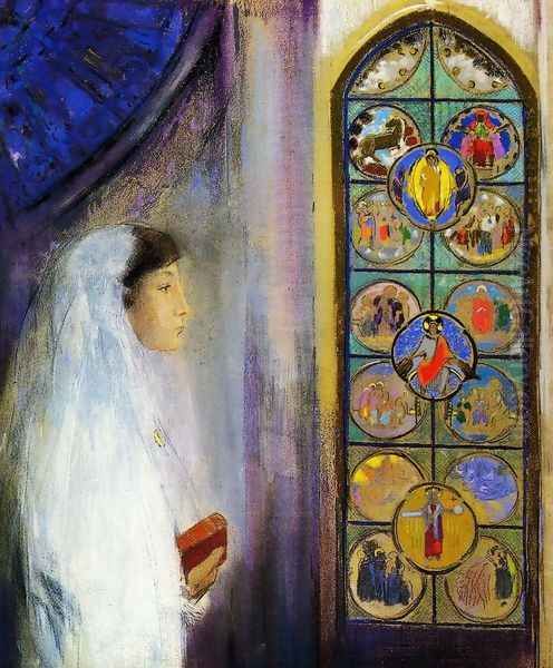 Portrait Of Simone Fayet In Holy Communion Oil Painting by Odilon Redon