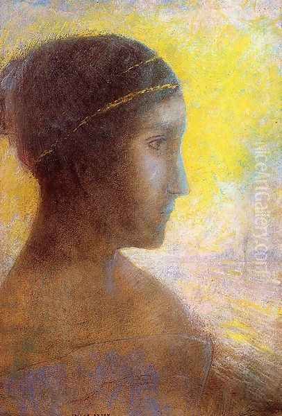 Head Of A Young Woman In Profile Oil Painting by Odilon Redon