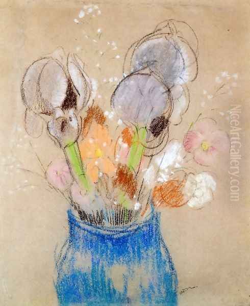 Bouquet of Flowers, Irises Oil Painting by Odilon Redon