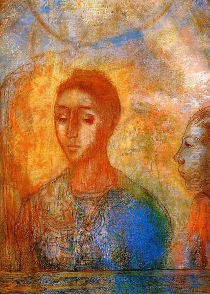 Portrait Of Madame Redon With Ari Oil Painting by Odilon Redon