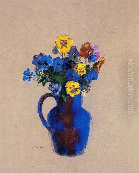 Vase Of Flowers Pansies Oil Painting by Odilon Redon