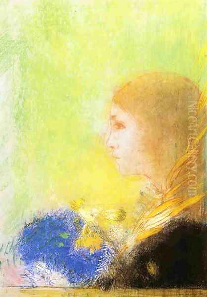 Profile Of A Young Girl Oil Painting by Odilon Redon