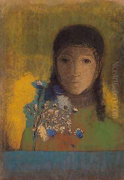 Woman with Wildflowers Oil Painting by Odilon Redon