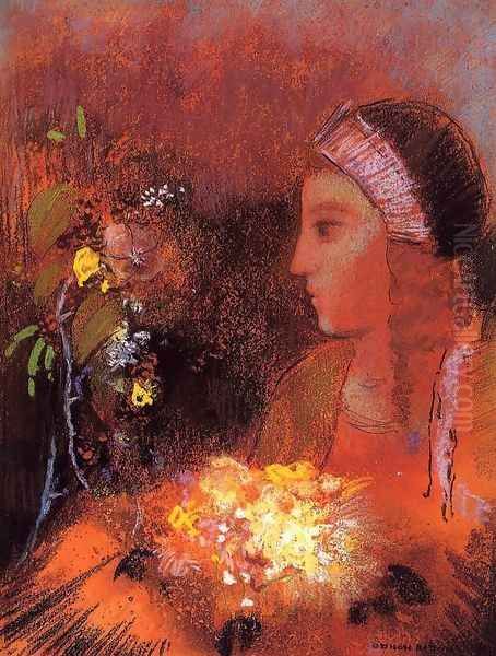 Woman with Flowers 2 Oil Painting by Odilon Redon