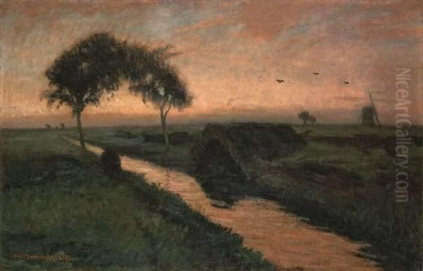 Abend Am Moorkanal Oil Painting by Otto Modersohn