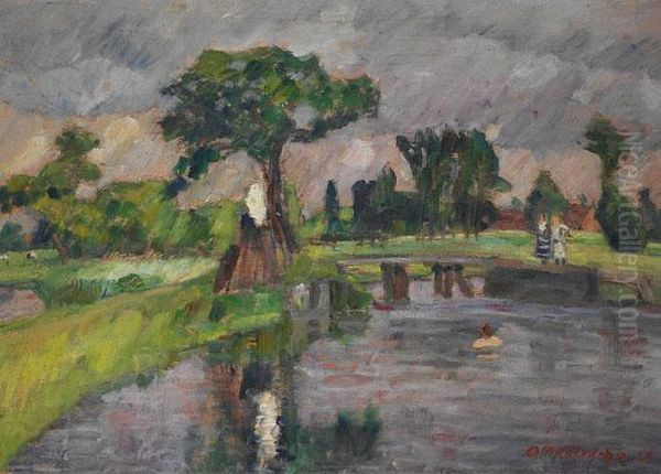 Grose Schleuse Oil Painting by Otto Modersohn