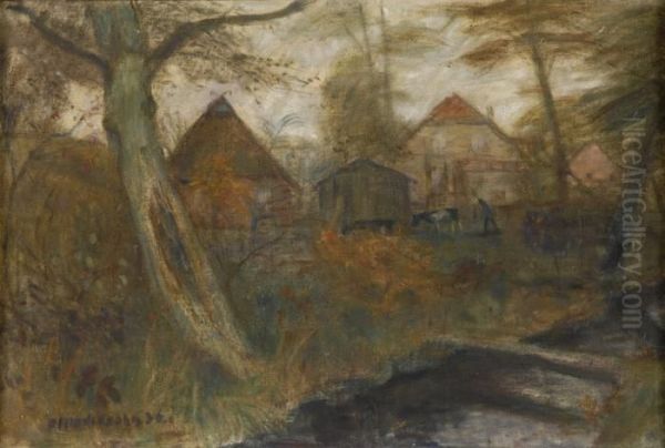 Gehoft Mit Bachlauf. Oil Painting by Otto Modersohn