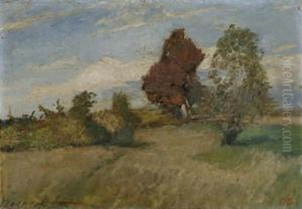 Landscape With Two Trees. Circa 1893. Oil Painting by Otto Modersohn