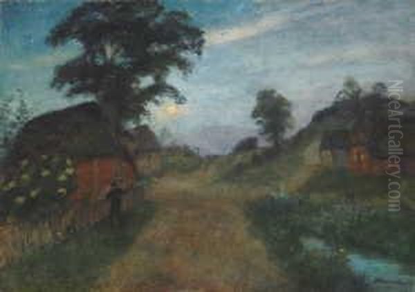 Nachtliche Dorflandschaft Oil Painting by Otto Modersohn