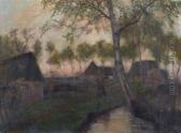 Kanallandschaft Mit Birke. Oil Painting by Otto Modersohn