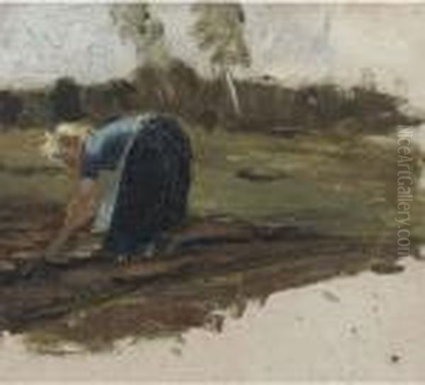 Woman At Work In The Field Oil Painting by Otto Modersohn