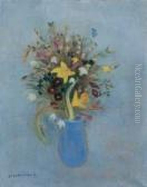 Blumenstilleben In Blauer Vase Oil Painting by Otto Modersohn