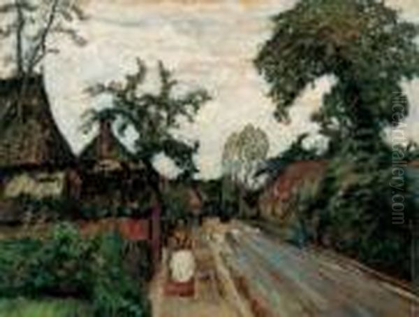 Dorfstrase In Fischerhude Oil Painting by Otto Modersohn