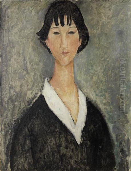 Jeune Fille Aux Cheveux Noirs Oil Painting by Amedeo Modigliani