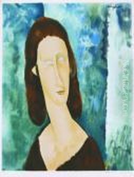 Blue Eyes, Portrait Of Madamejeanne Huterne Lii/ccl Oil Painting by Amedeo Modigliani