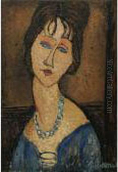 Jeanne Hebuterne Au Collier Oil Painting by Amedeo Modigliani