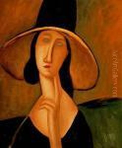 Portrait Of Woman In Hat (jeanne Hebuterne In Large Hat) Oil Painting by Amedeo Modigliani