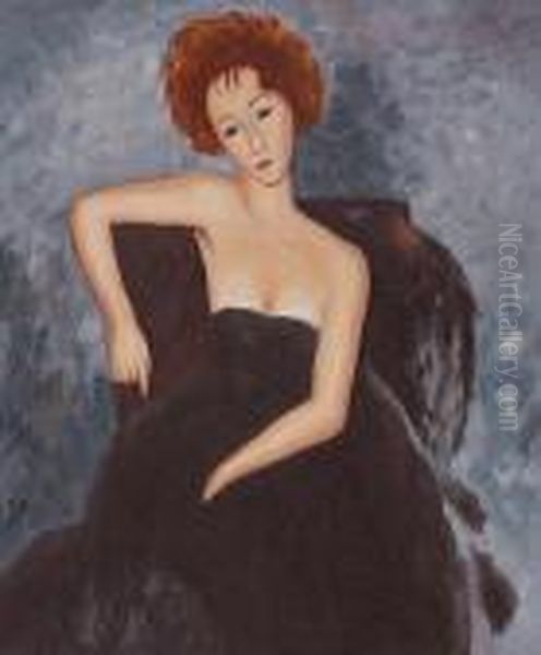 Young Redhead In An Evening Dress Oil Painting by Amedeo Modigliani