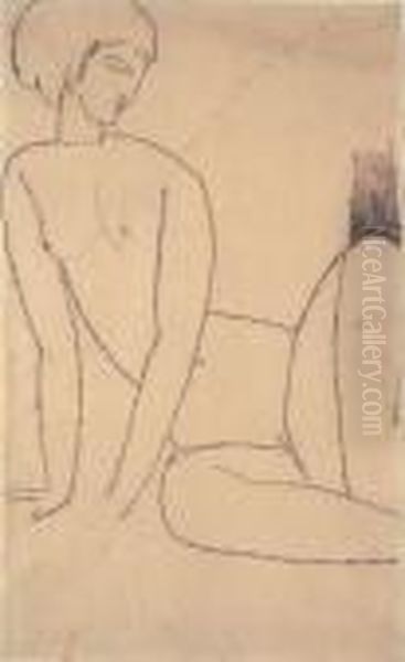 Nu Accroupi (nudo Seduto Con Le Mani Al
Suolo) Oil Painting by Amedeo Modigliani