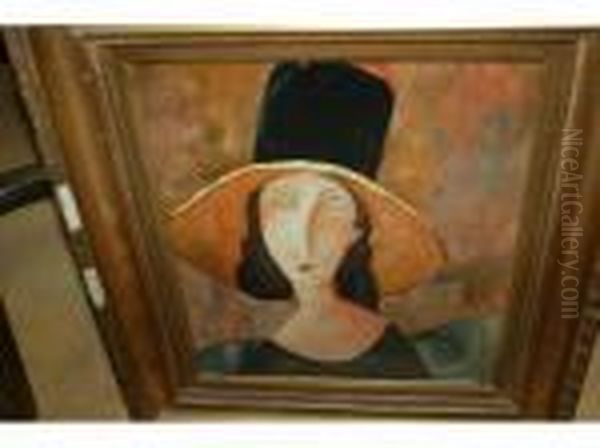 Portrait Of A Lady Wearing A Wide Brimmed Hat Oil Painting by Amedeo Modigliani