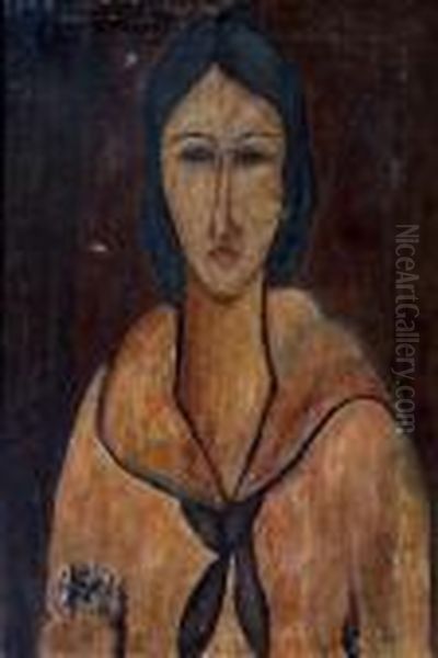 Portrait Of A Lady Wearing A Yellow Cloak Oil Painting by Amedeo Modigliani