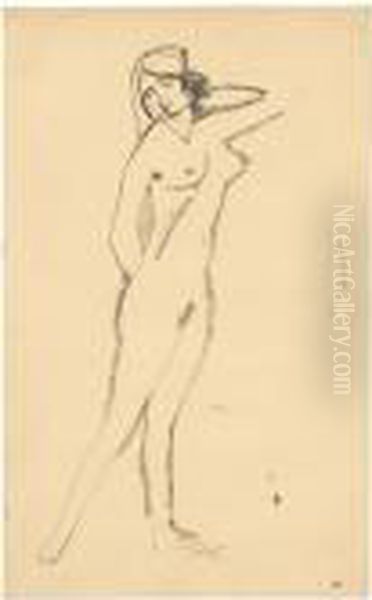 Femme Nue Debout De Trois Quarts Oil Painting by Amedeo Modigliani