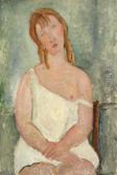 Jeune Fille Assise En Chemise Oil Painting by Amedeo Modigliani