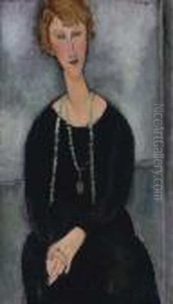 La Femme Au Collier Vert (madame Menier) Oil Painting by Amedeo Modigliani