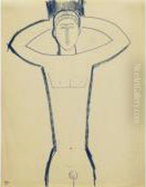 Cariatide Masculinederriere La Tete Oil Painting by Amedeo Modigliani