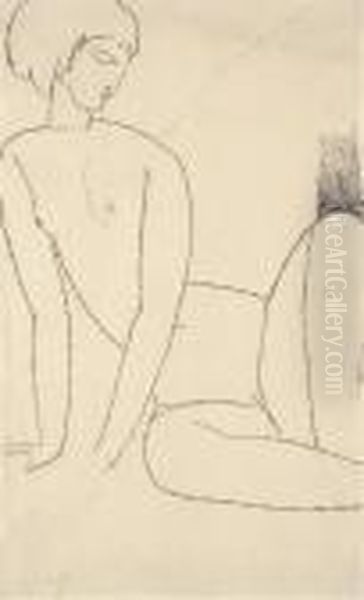 Nu Accroupi (nudo Seduto Con Le Mani Al Suolo)-11 Oil Painting by Amedeo Modigliani