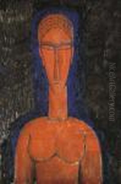 Le Buste Rouge (cariatide) Oil Painting by Amedeo Modigliani