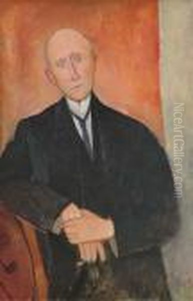 Homme Assis Sur Fond Orange Oil Painting by Amedeo Modigliani