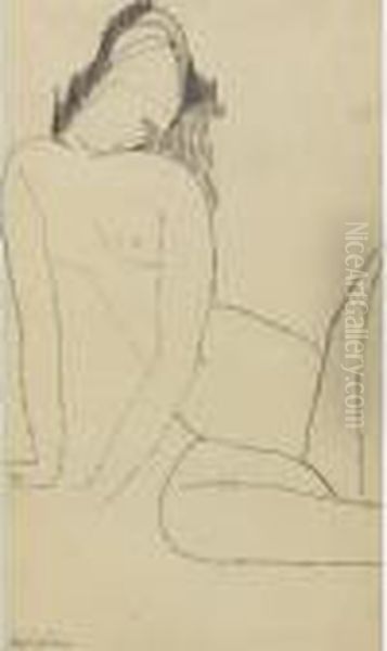 Nu Accroupi Oil Painting by Amedeo Modigliani