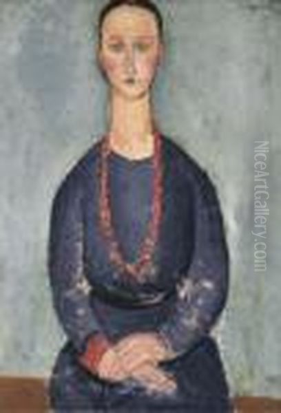 Donna Con Collana Rossa Oil Painting by Amedeo Modigliani