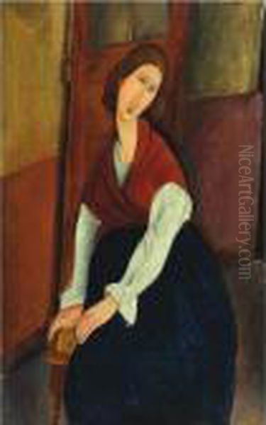 Jeanne Hebuterne (devant Une Porte) Oil Painting by Amedeo Modigliani