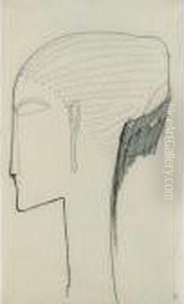 Tete De Profil A Gauche Avec Chignon Et Boucles D'oreilles Oil Painting by Amedeo Modigliani