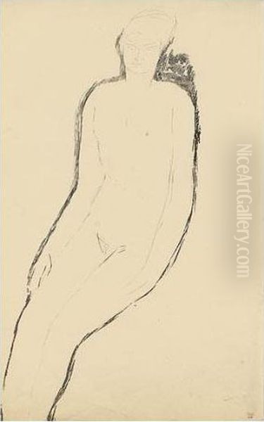 Nu Assis, De Trois-quarts, Bras Le Long Du Corps Oil Painting by Amedeo Modigliani