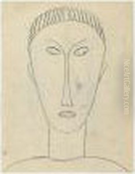 Tete De Face Oil Painting by Amedeo Modigliani