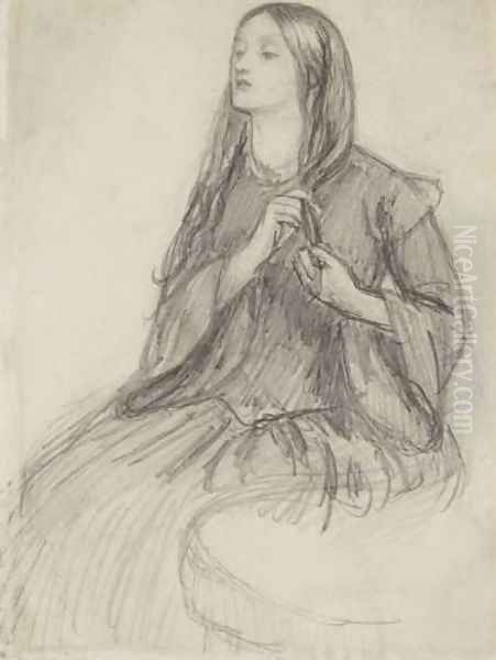 Elizabeth Siddall Plaiting Her Hair Oil Painting by Dante Gabriel Rossetti