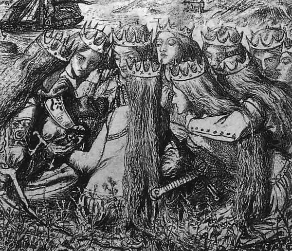 King Arthur and the Weeping Queens Oil Painting by Dante Gabriel Rossetti